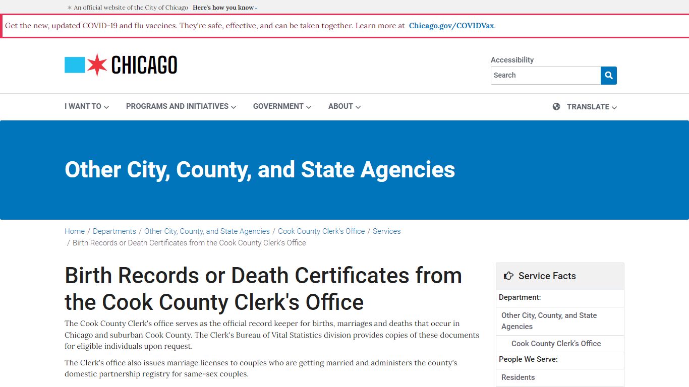 City of Chicago :: Birth Records or Death Certificates from the Cook ...